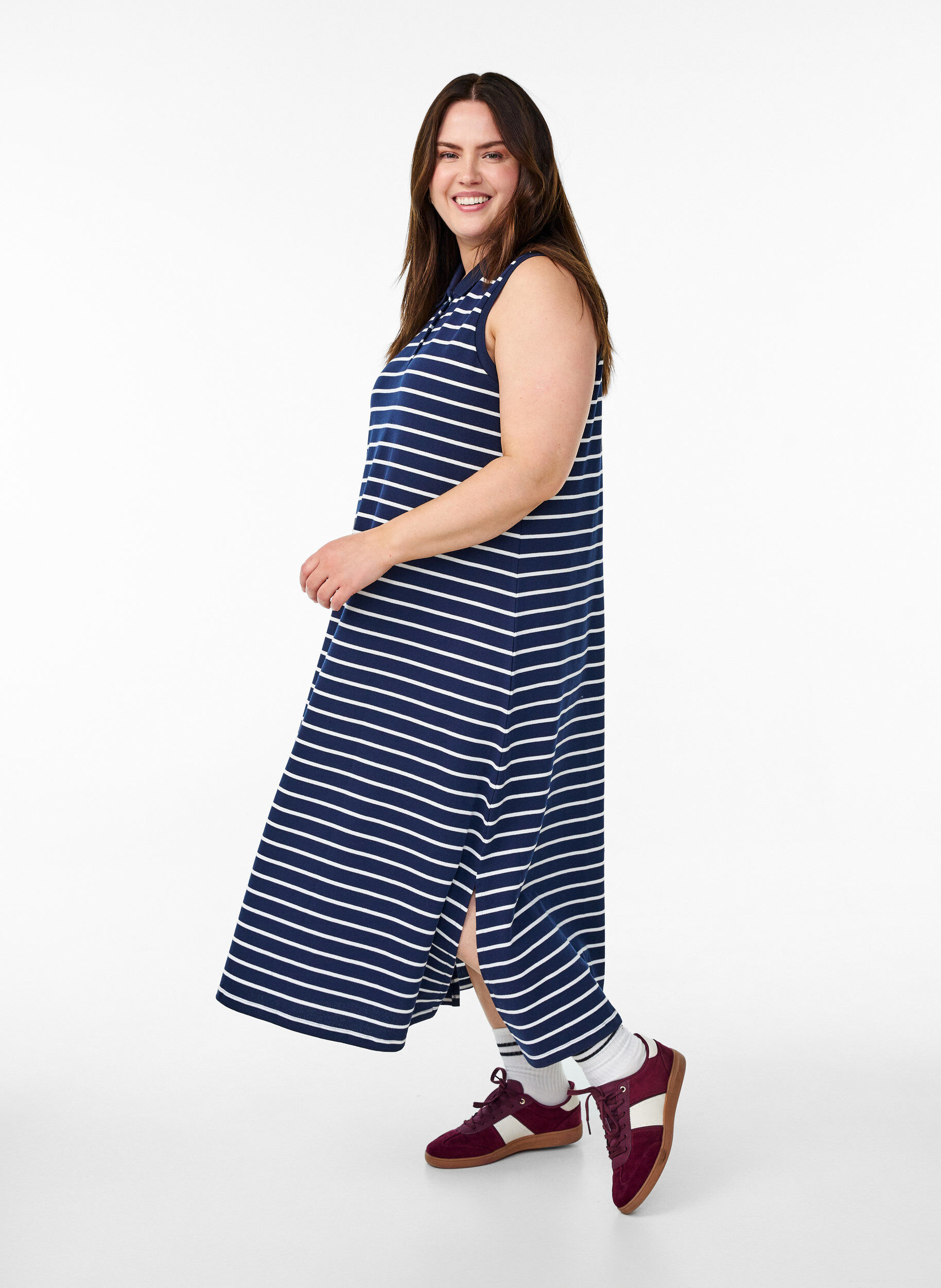 Zizzi Hihaton polo-mekko midi-pituudella, Sininen, Model image number 2