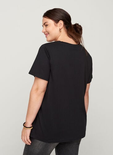 Puuvillainen t-paita painatuksella , Black, Model image number 1