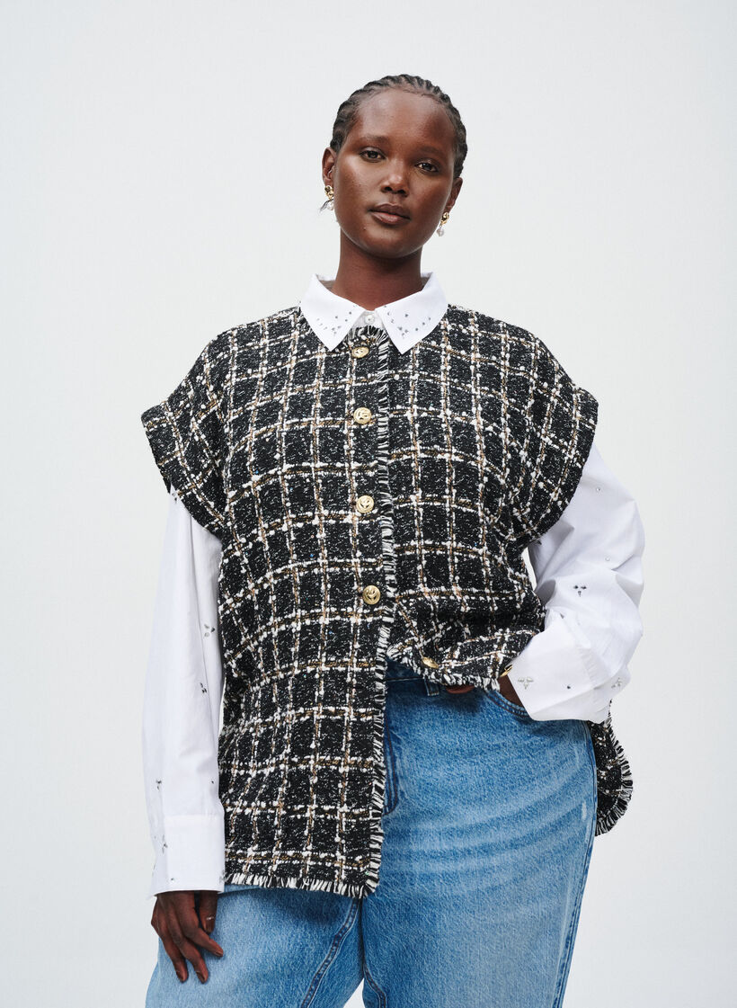 Ruudullinen liivi koristeellisilla napeilla, Black w. White, Image image number 0