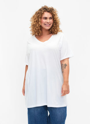 Yksivärinen oversize t-paita v-pääntiellä, Bright White, Model image number 0