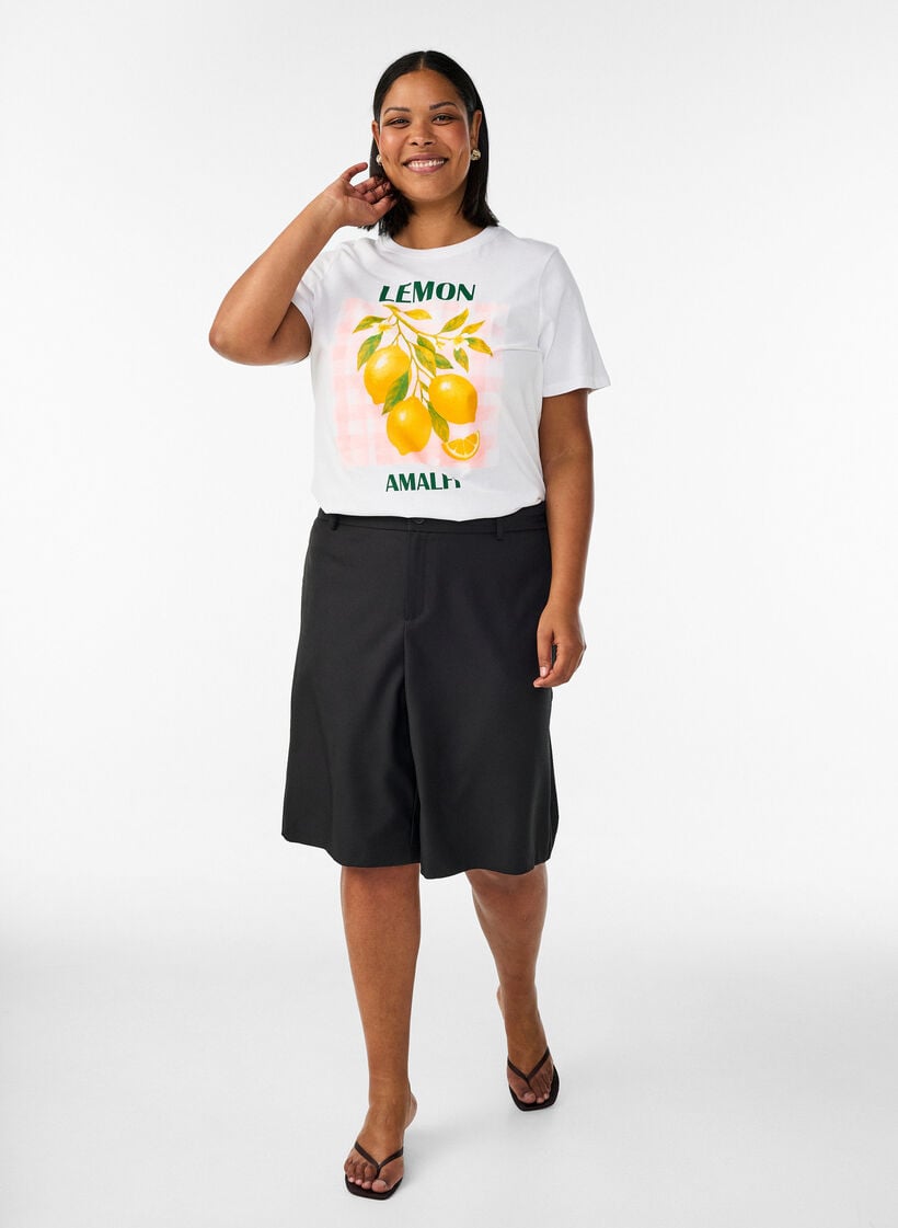 Puuvillainen T-paita printill&auml;, Valkoinen, Model image number 1