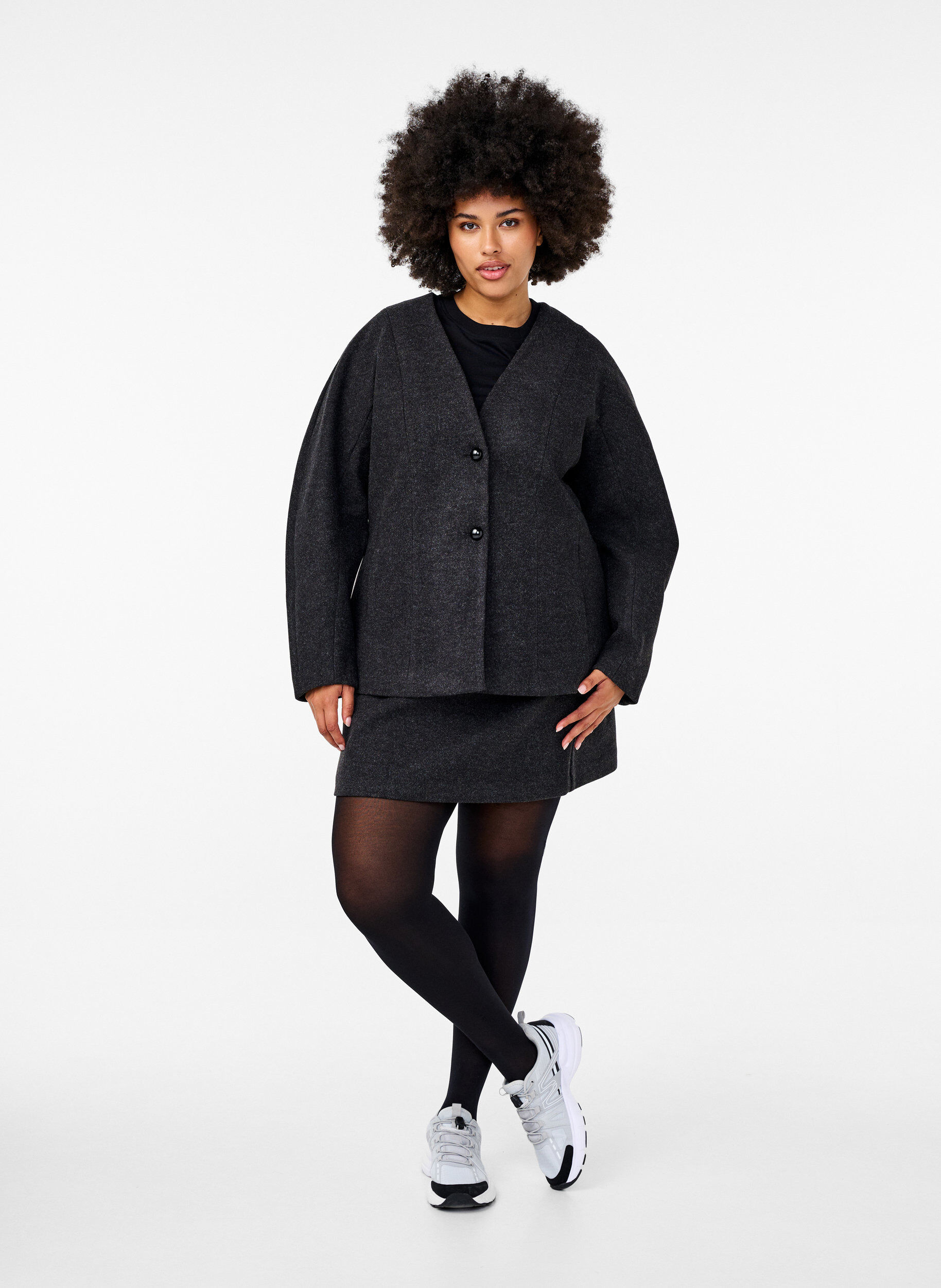 Zizzi Vy&ouml;t&auml;r&ouml;&auml; korostava bleiseri, Dark Grey Melange, Model image number 2