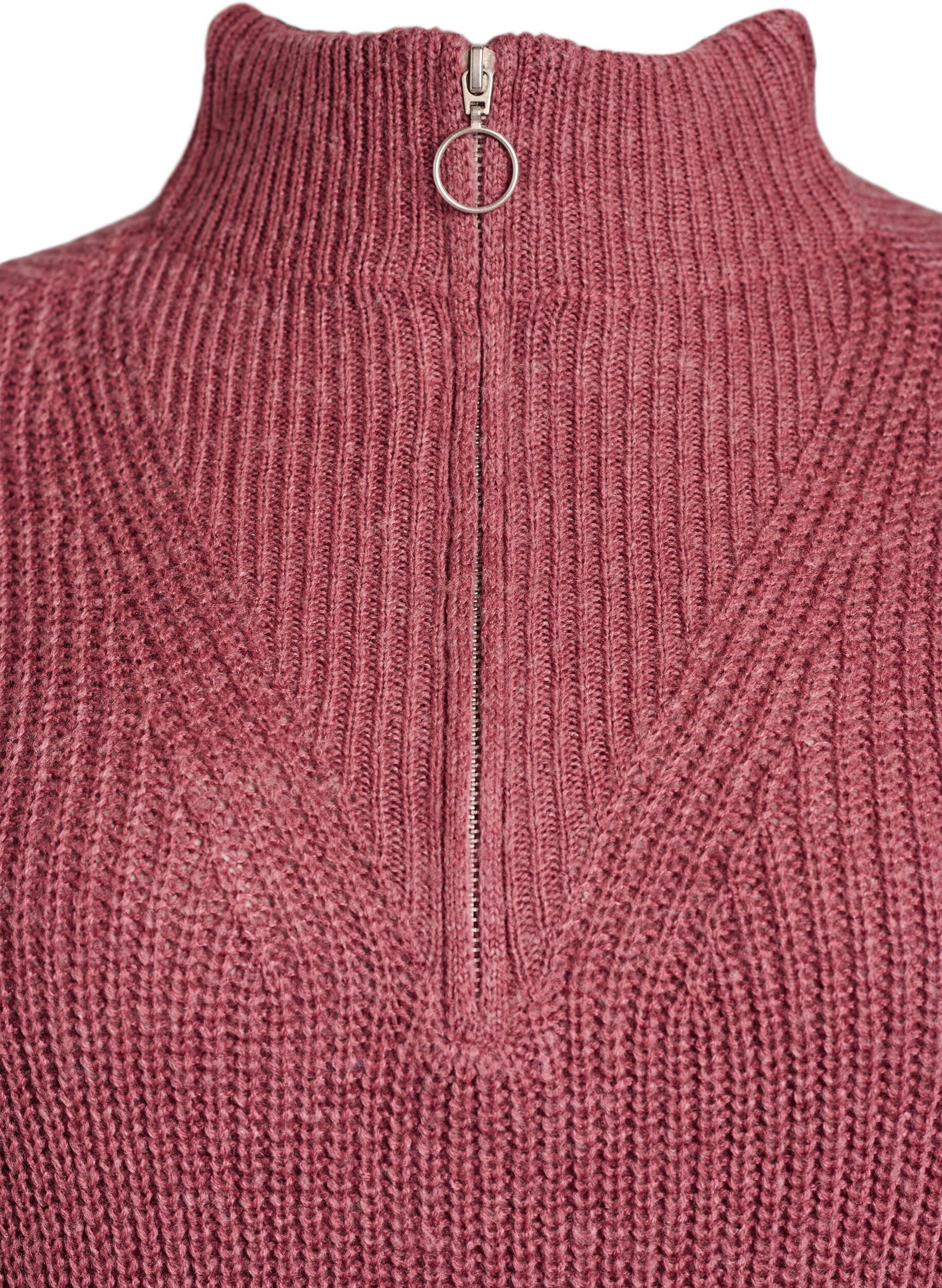 Zizzi FLASH - Lyhyt neulemekko korkealla kauluksella, Vaaleanpunainen, Packshot image number 2