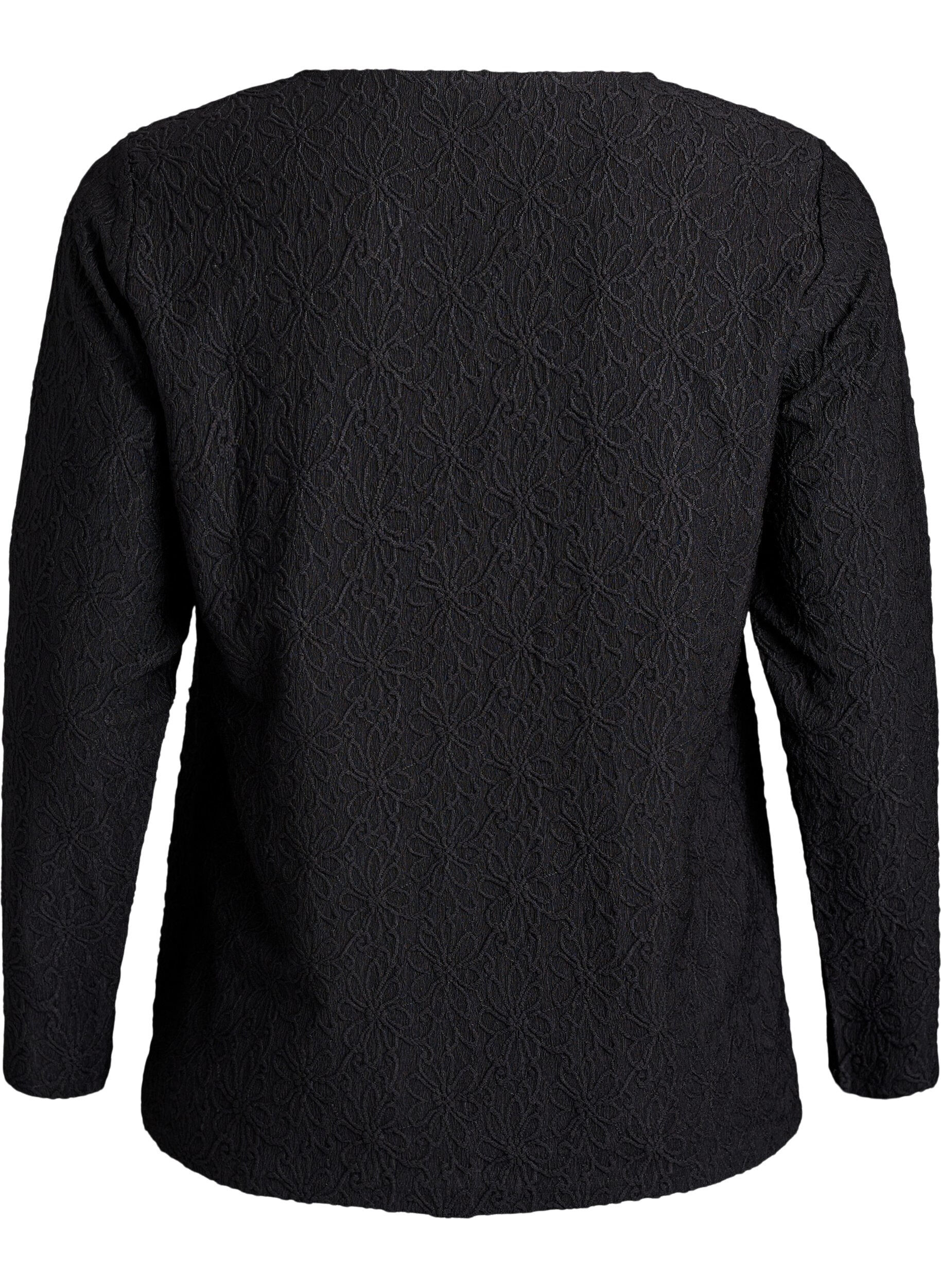 Zizzi Pitk&auml;hihainen pusero kukkakuvioinnilla, Musta, Packshot image number 1