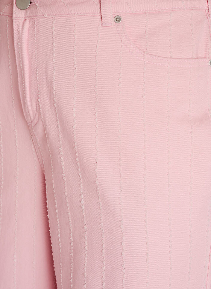 Myra-farkut v&auml;rillisest&auml; denimist&auml;, leve&auml;lestiset ja teksturoidulla kuviolla, Punainen, Packshot image number 2