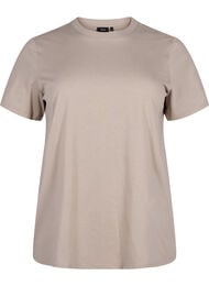 Puuvillainen perus-T-paita, jossa on py&ouml;re&auml; kaula-aukko, Beige
