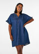 Denim -lookinen mekko nappikiinnityksell&auml; ja r&ouml;yhel&ouml;hihoilla, Sininen, Model image number 0