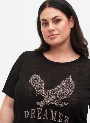 T-paita niiteillä ja pyöreällä pääntiellä, Black, Model image number 2