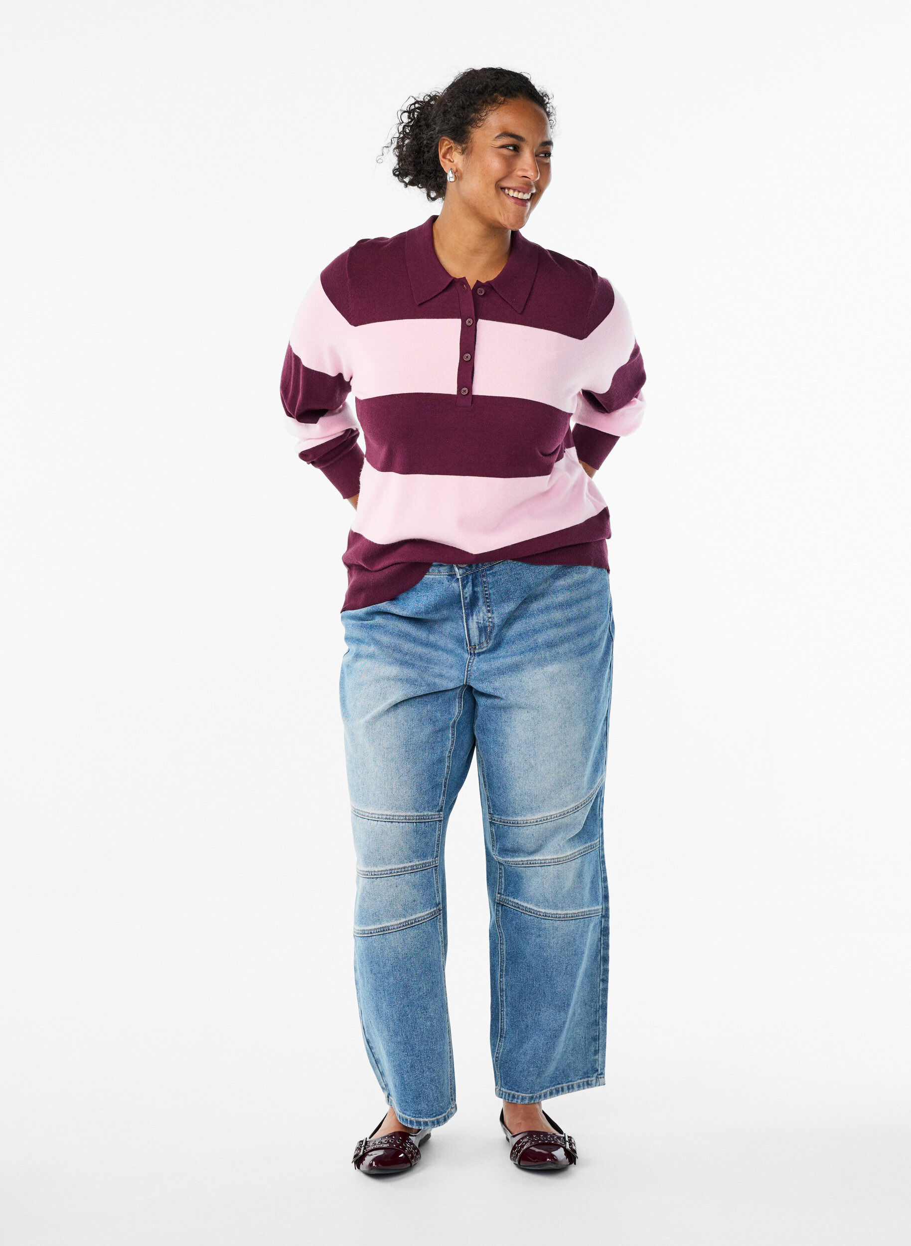 Zizzi Neulepusero kauluksella, Punainen, Model image number 1