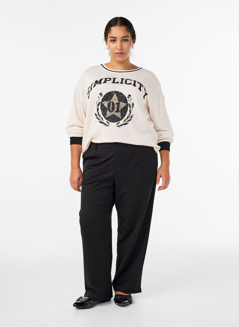 Housut, joissa on korkea vyötärö ja joustava takaosa, Musta, Model image number 0