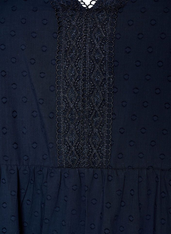Strukturoitu puuvillainen midimekko virkkausdetaljeilla, Sininen, Packshot image number 2