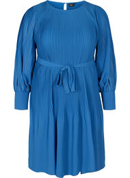 Pitkähihainen pliseerattu mekko nauhalla, Classic Blue 