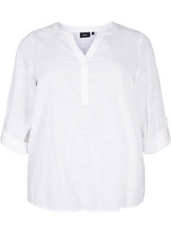 Puuvillainen paitapusero v-aukolla, Bright White, Packshot