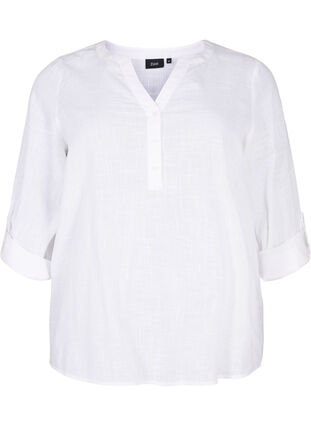 Puuvillainen paitapusero V-kaula-aukolla, Bright White, Packshot image number 0