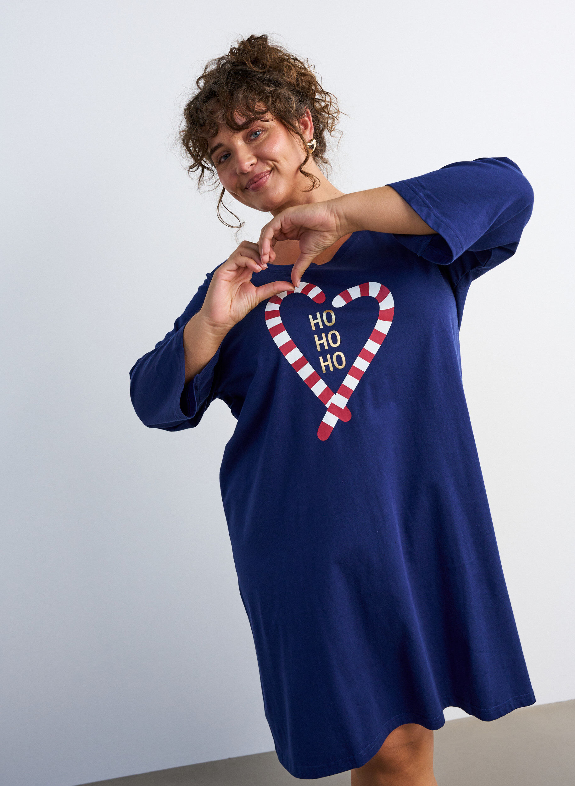 ZizziY&ouml;mekko luomupuuvillasta jouluteemalla, Sininen, Model image number 3
