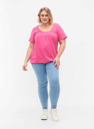 Lyhythihainen puuvillainen t-paita, Shocking Pink, Model image number 2
