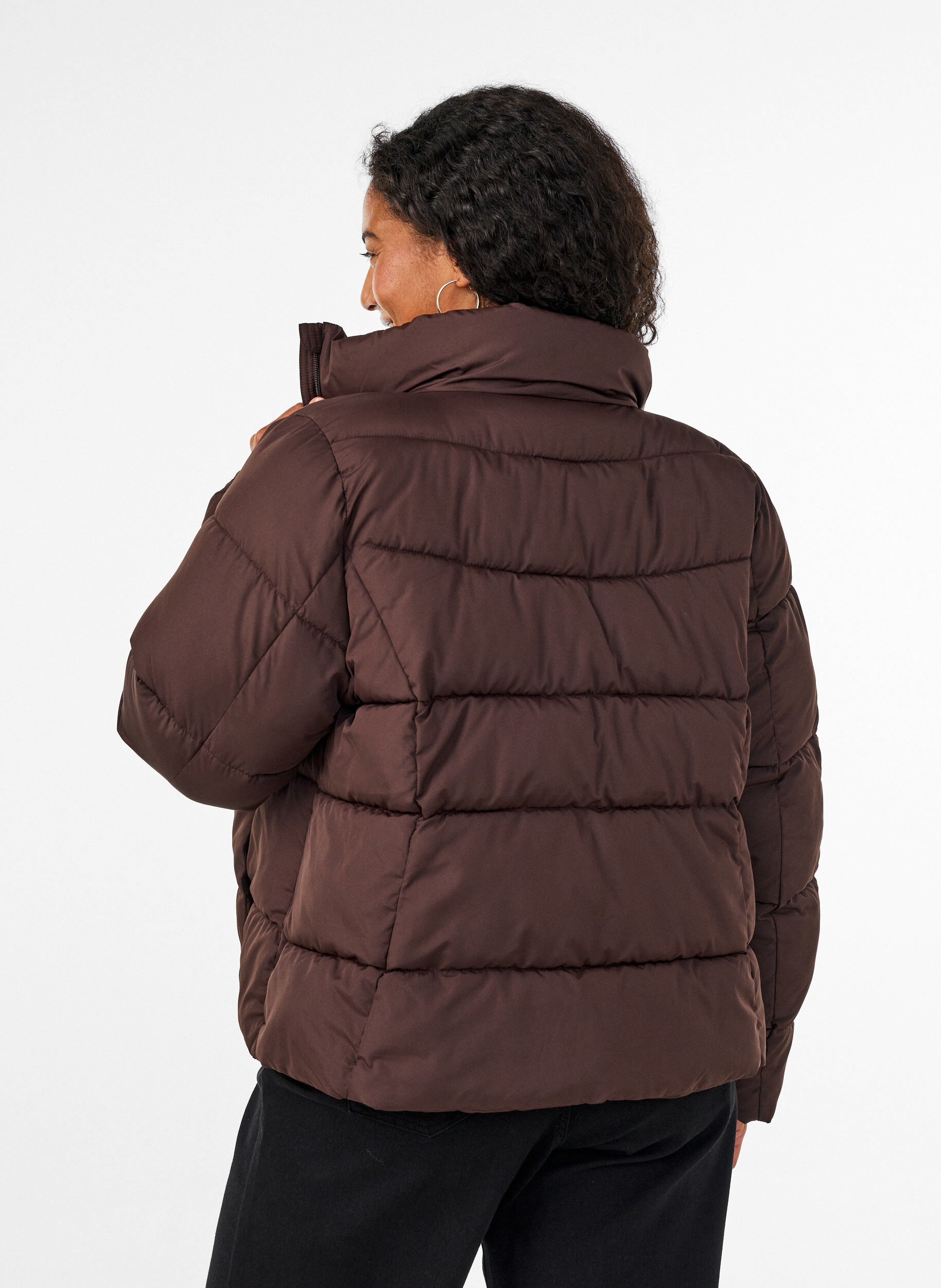 ZizziLyhyt toppatakki korkealla kauluksella, Ruskea, Model image number 2