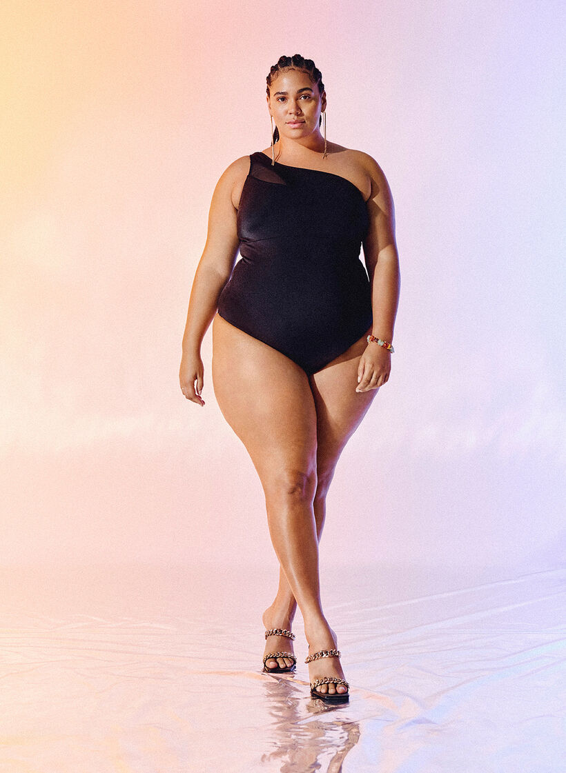 Yksiolkaiminen uimapuku, jossa on mesh-kankaiset yksityiskohdat, Black, Image image number 0