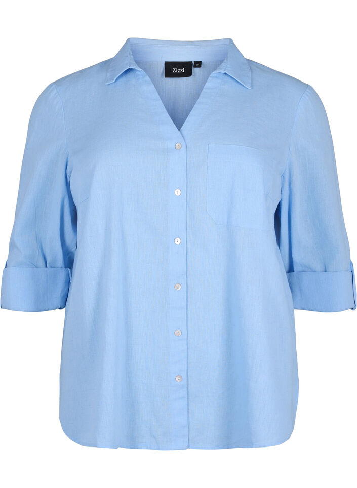 Paitapusero nappikiinnityksellä puuvillan ja pellavan sekoitteesta, Serenity, Packshot image number 0