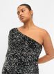 Lyhyt yksiolkaiminen mekko paljeteilla, Black/Silver Sequins, Model image number 2