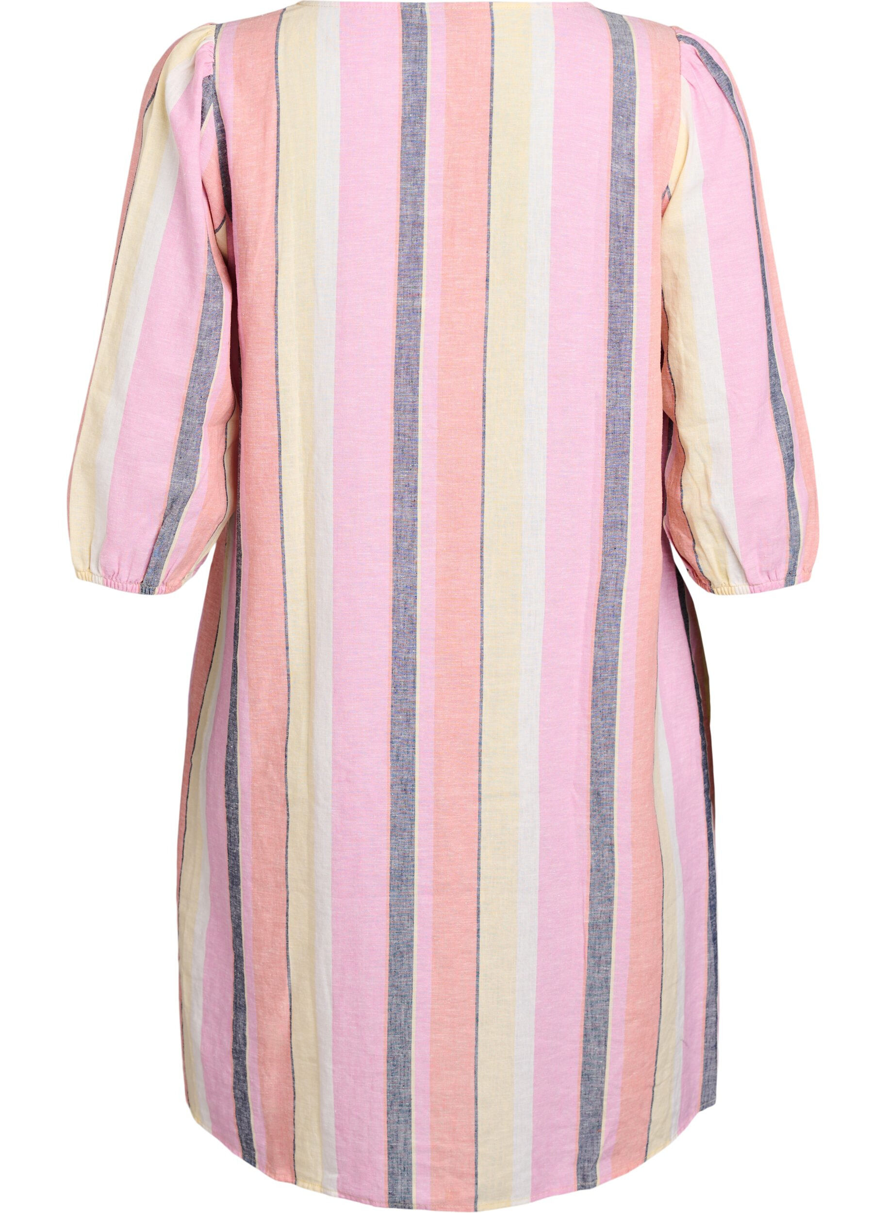 Zizzi Lyhyt mekko pellavasta ja viskoosista, 3/4-hihoilla., Keltainen, Packshot image number 1