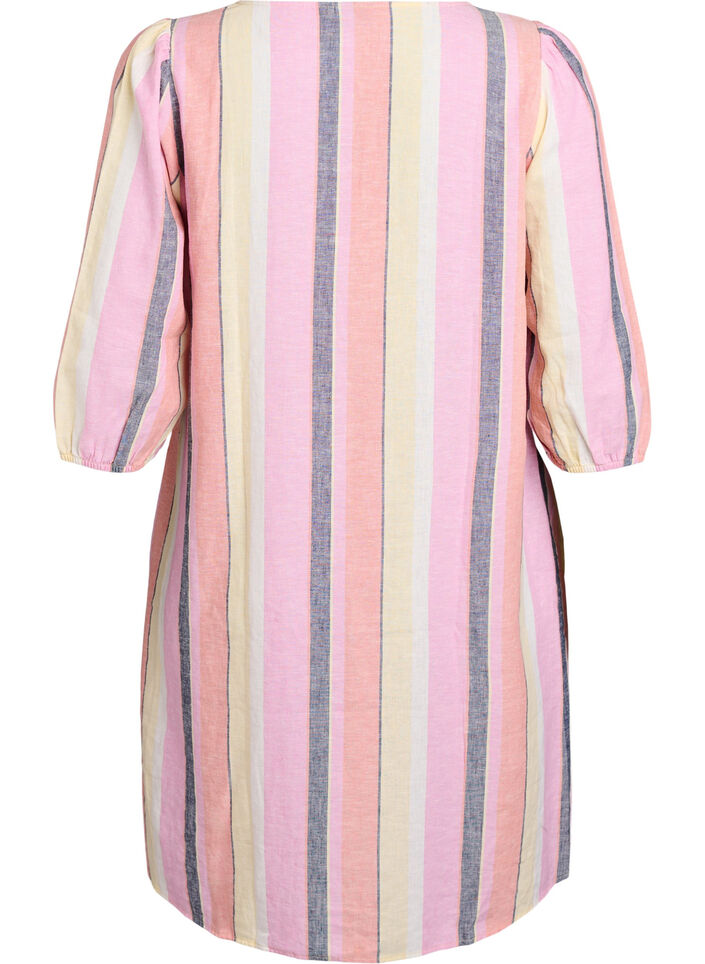 Lyhyt mekko pellavasta ja viskoosista, 3/4-hihoilla., Keltainen, Packshot image number 1