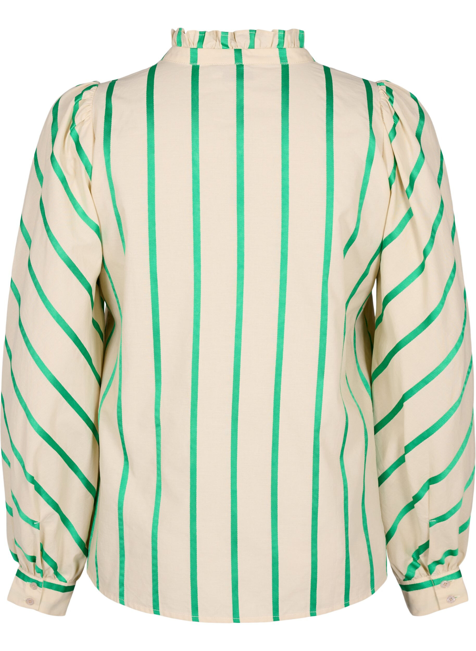 Zizzi Puuvillainen paitapusero raidallisella kuosilla ja r&ouml;yhel&ouml;kauluksella, Beige Green Stripe, Packshot image number 1