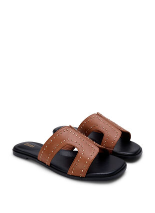 Matalat leveälestiset slip-on sandaalit niiteillä, Friar Brown, Packshot image number 1
