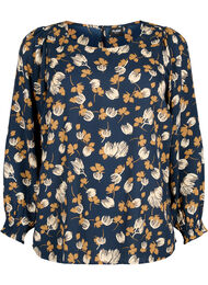 FLASH – Pitkähihainen smokattu ja kuviollinen pusero, Navy Brown Flower