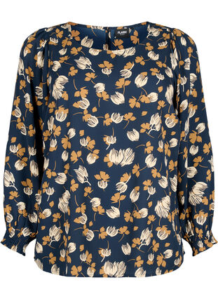 FLASH – Pitkähihainen smokattu ja kuviollinen pusero, Navy Brown Flower, Packshot image number 0