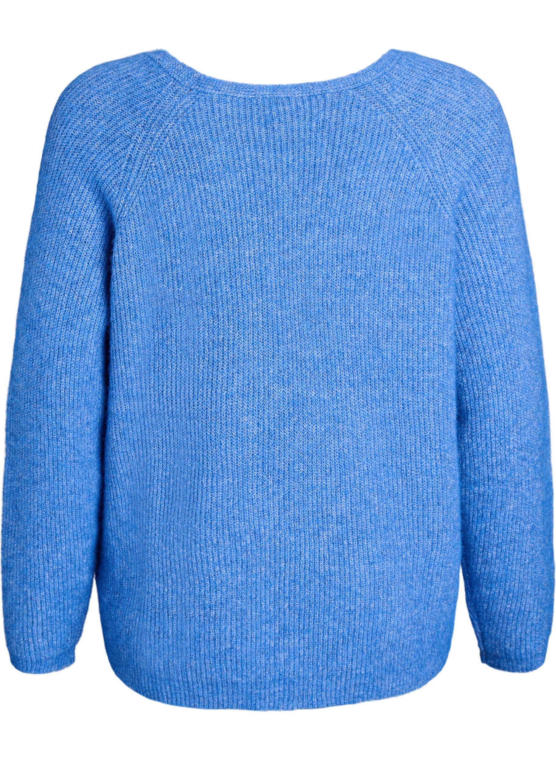 ZizziNeulepusero v-p&auml;&auml;ntiell&auml; ja raglanhihoilla, Sininen, Packshot image number 1