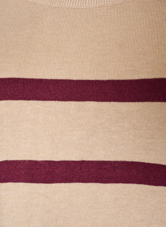 Raidallinen neulepaita lyhyill&auml; hihoilla, Beige, Packshot image number 2