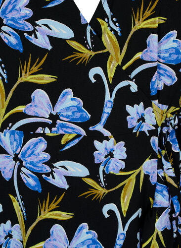Kietaisumekko kuosilla ja lyhyillä hihoilla, Black Blue Flower, Packshot image number 2