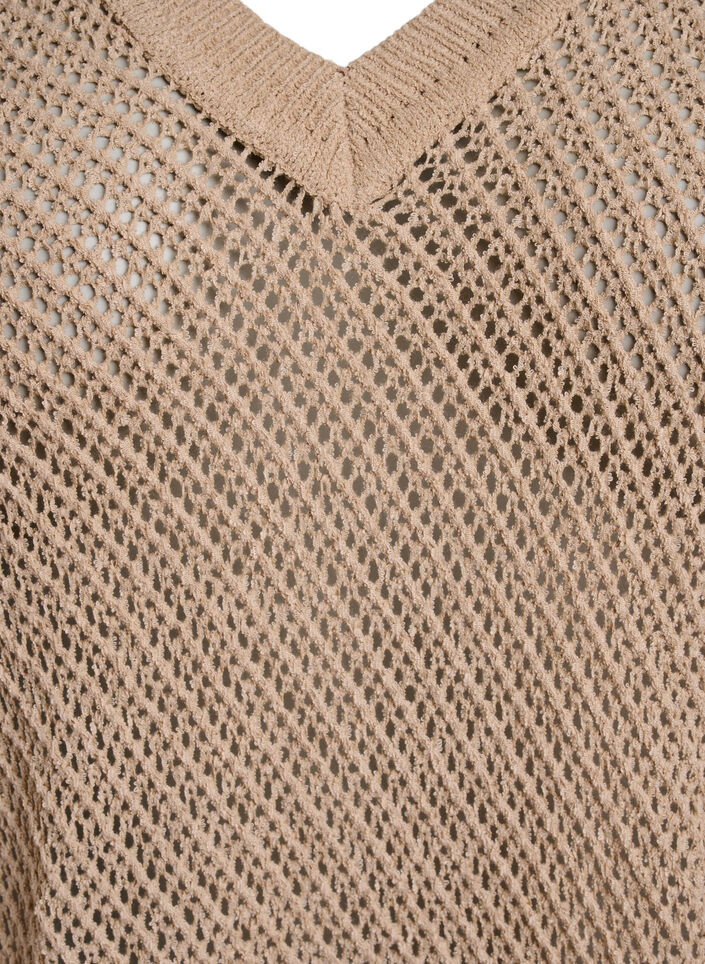 FLASH - Lyhythihainen neulepusero v-aukolla, Beige, Packshot image number 2