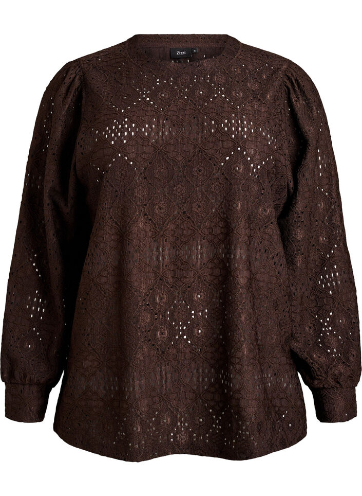 Pitkähihaiset pusero silmukkakirjonnalla, Ruskea, Packshot image number 0