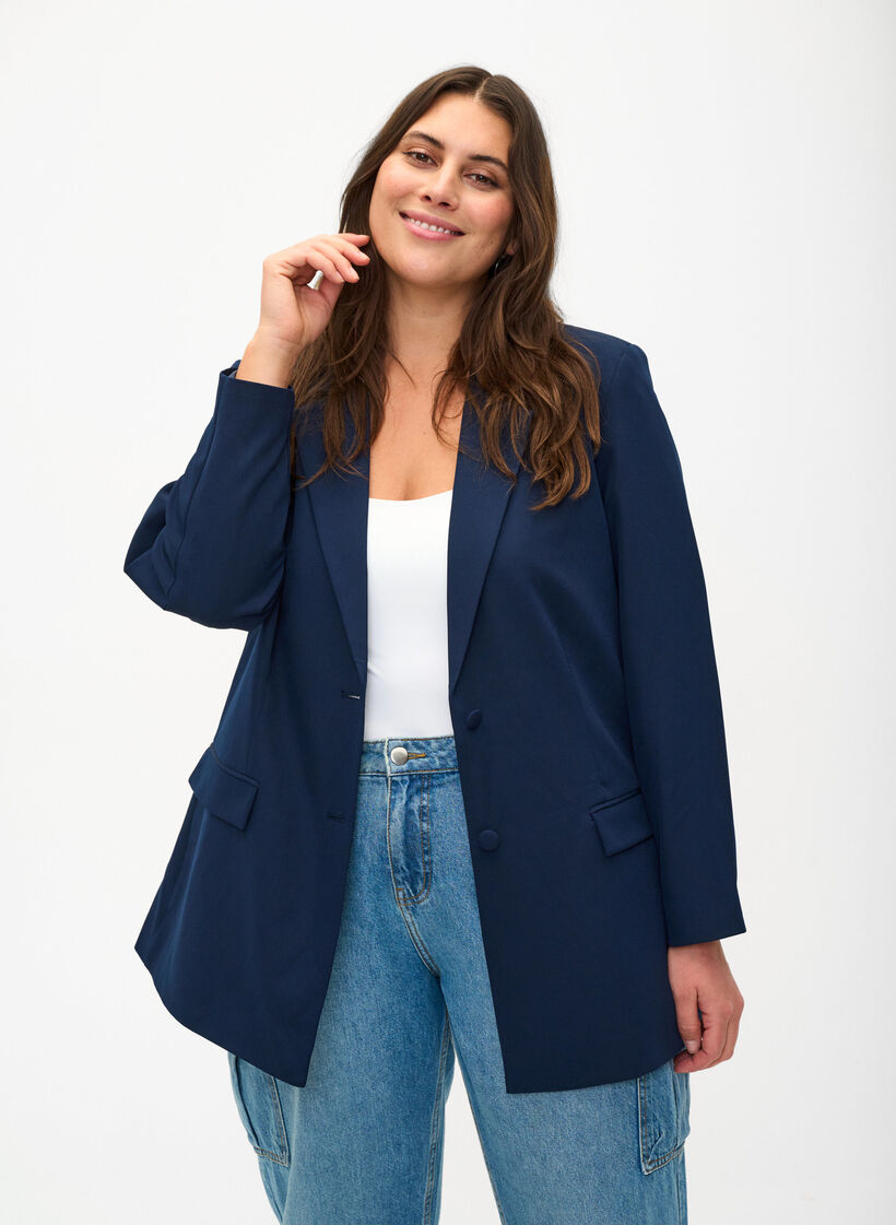 Klassinen bleiseri napituksella, Navy Blazer, Model image number 0