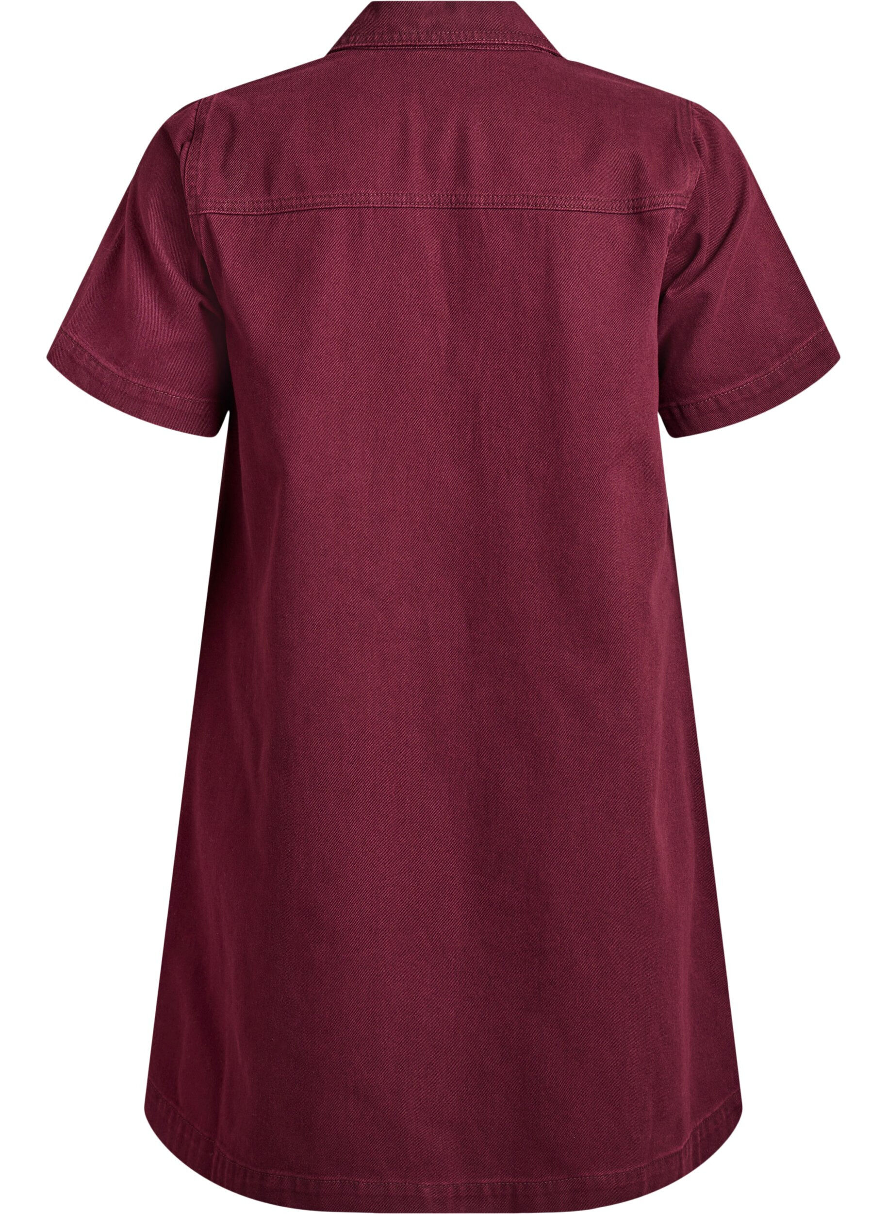 Zizzi Lyhyt denim-mekko kauluksella ja V-p&auml;&auml;ntiell&auml;, Punainen, Packshot image number 1