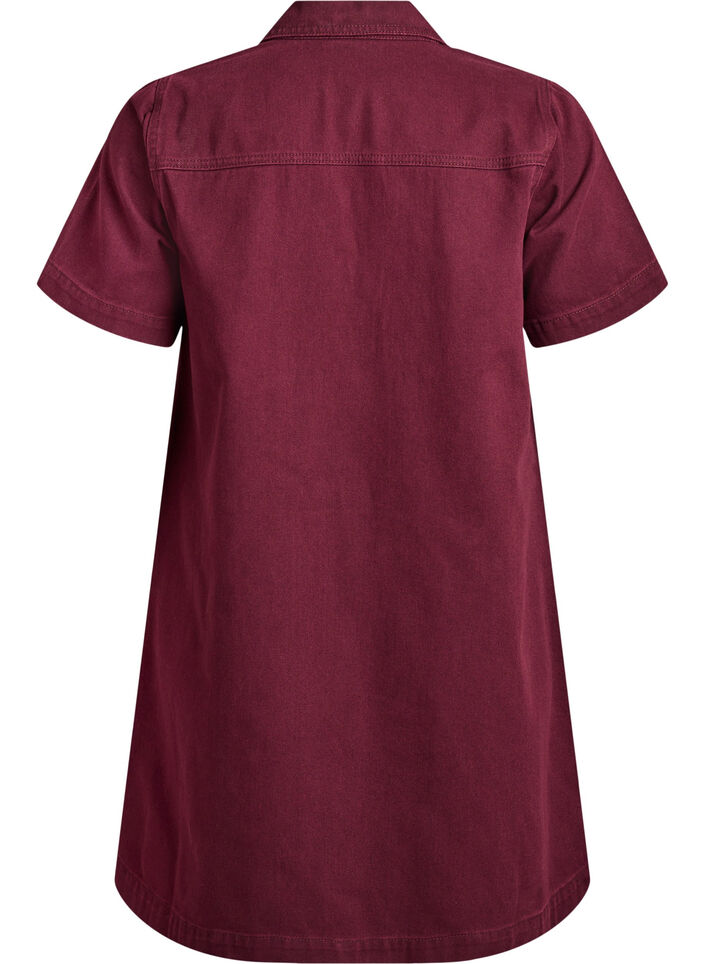 Lyhyt denim-mekko kauluksella ja V-pääntiellä, Punainen, Packshot image number 1