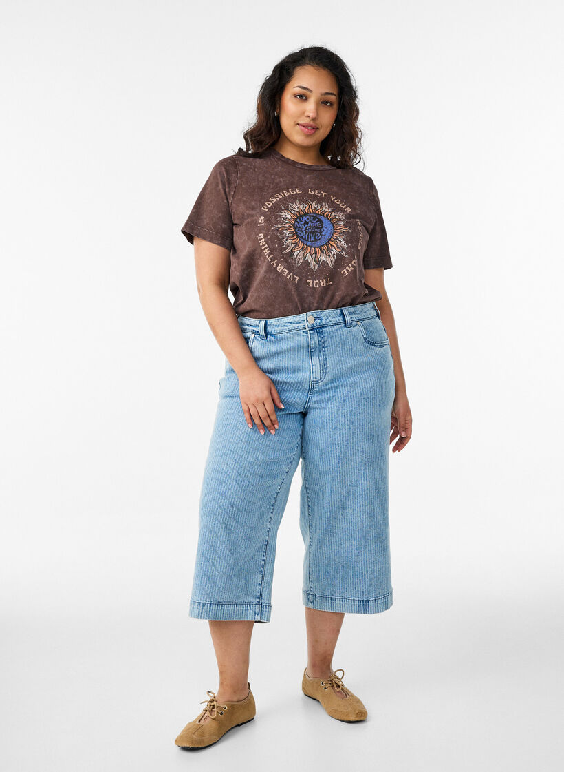 Puuvillainen T-paita etupainatuksella, Ruskea, Model image number 1