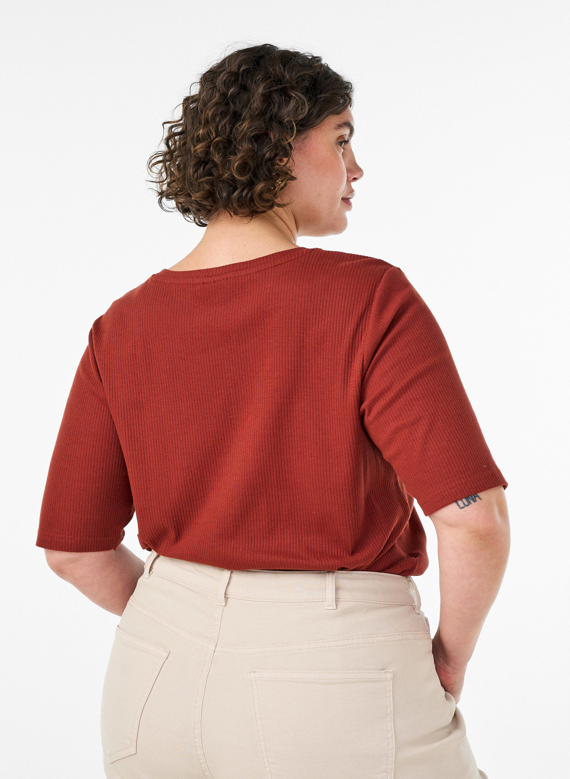ZizziRibattu jerseypusero, jossa on lyhyet hihat, Punainen, Model image number 2