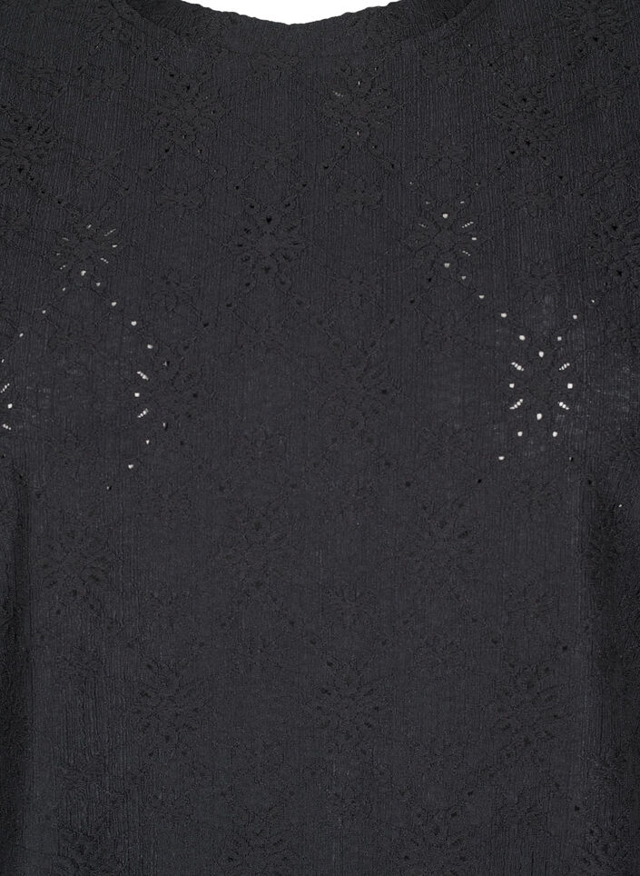 Lyhythihainen pusero kukkakirjailulla, Black, Packshot image number 2