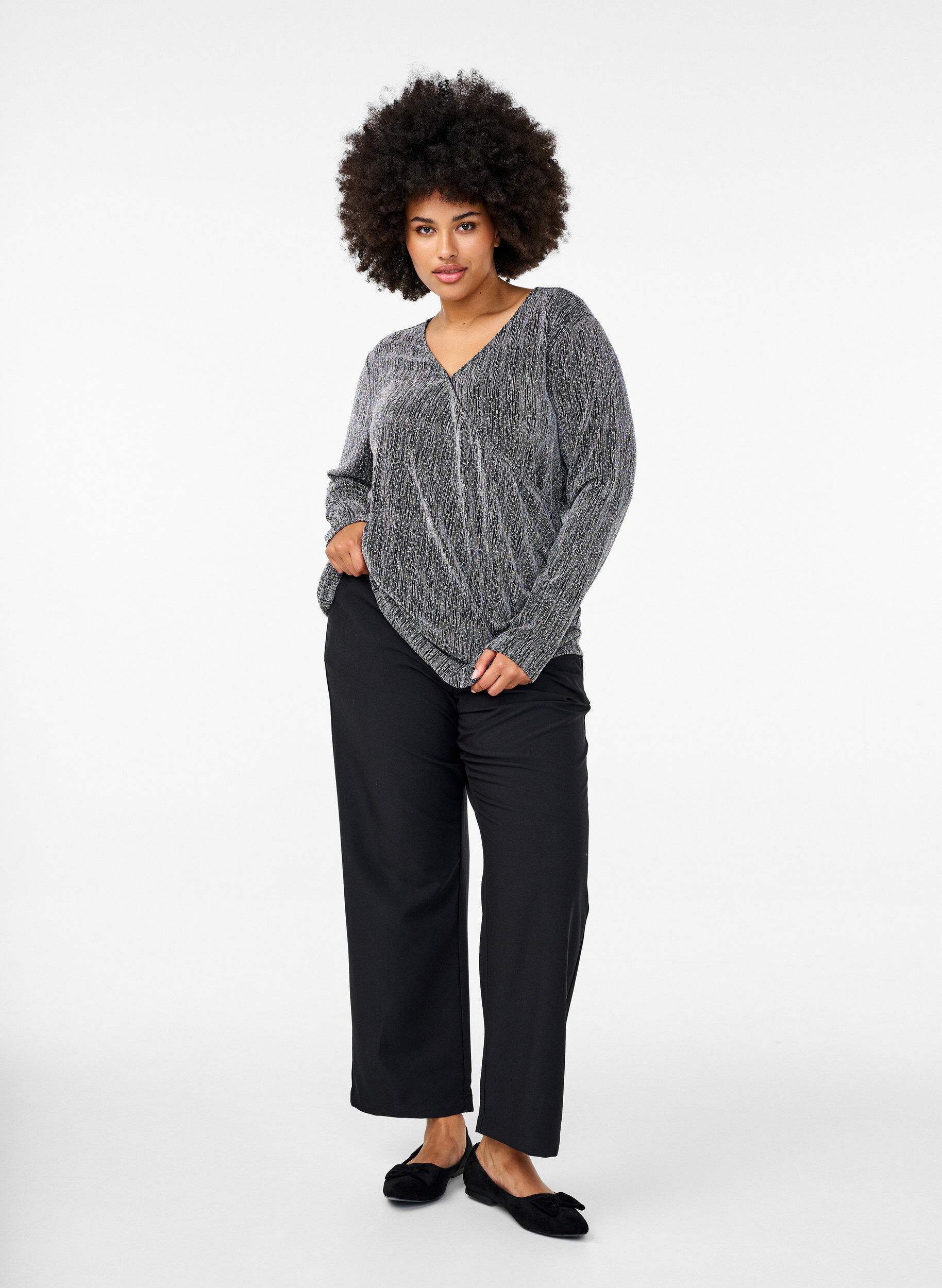 Zizzi Kietaisutyylinen glitter-juhlapaita, Musta, Model image number 1