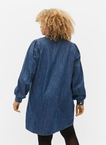 Puuvillainen paitamekko denimistä, Dark blue denim, Model image number 1