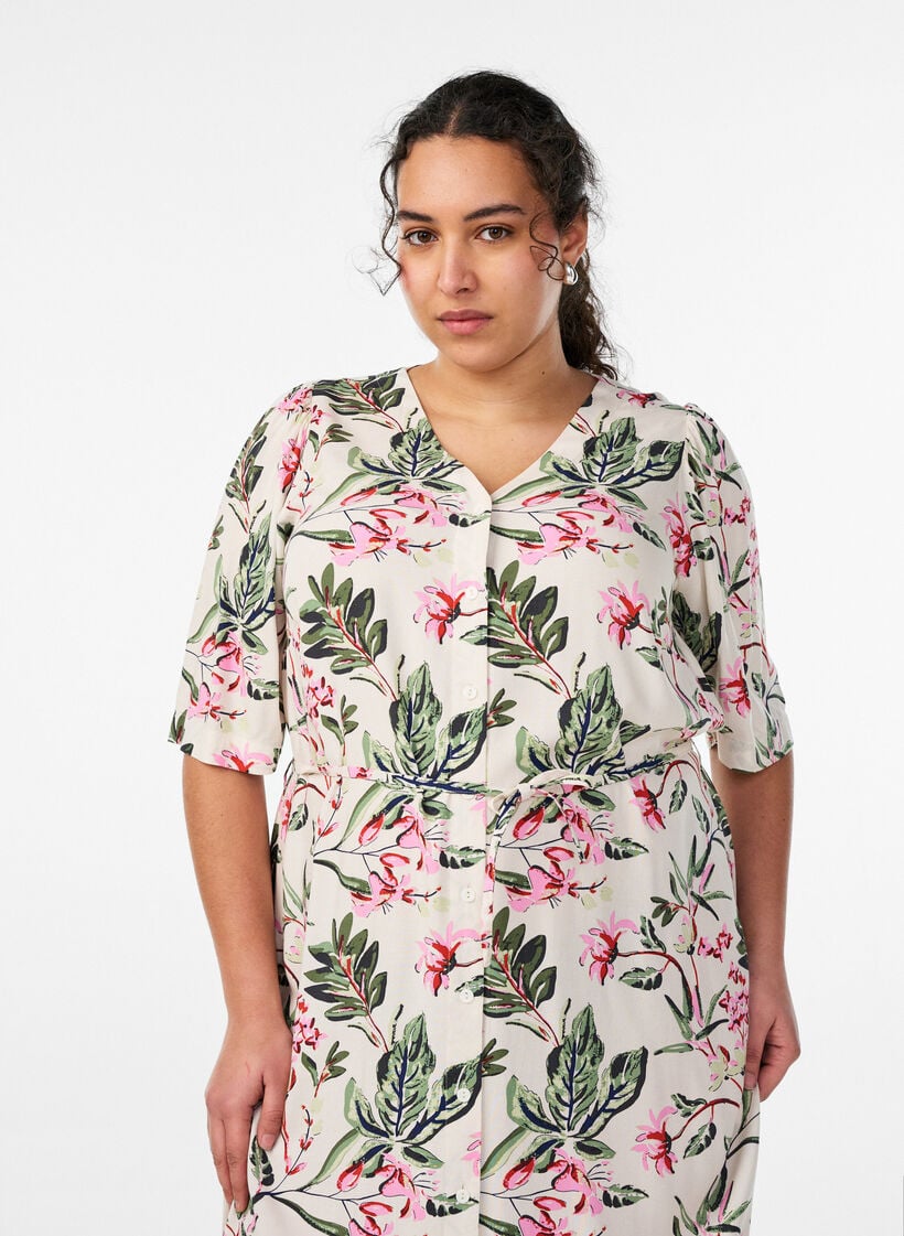 Midimekko printill&auml; ja solmittavalla vy&ouml;ll&auml;, Vanilja, Model image number 2