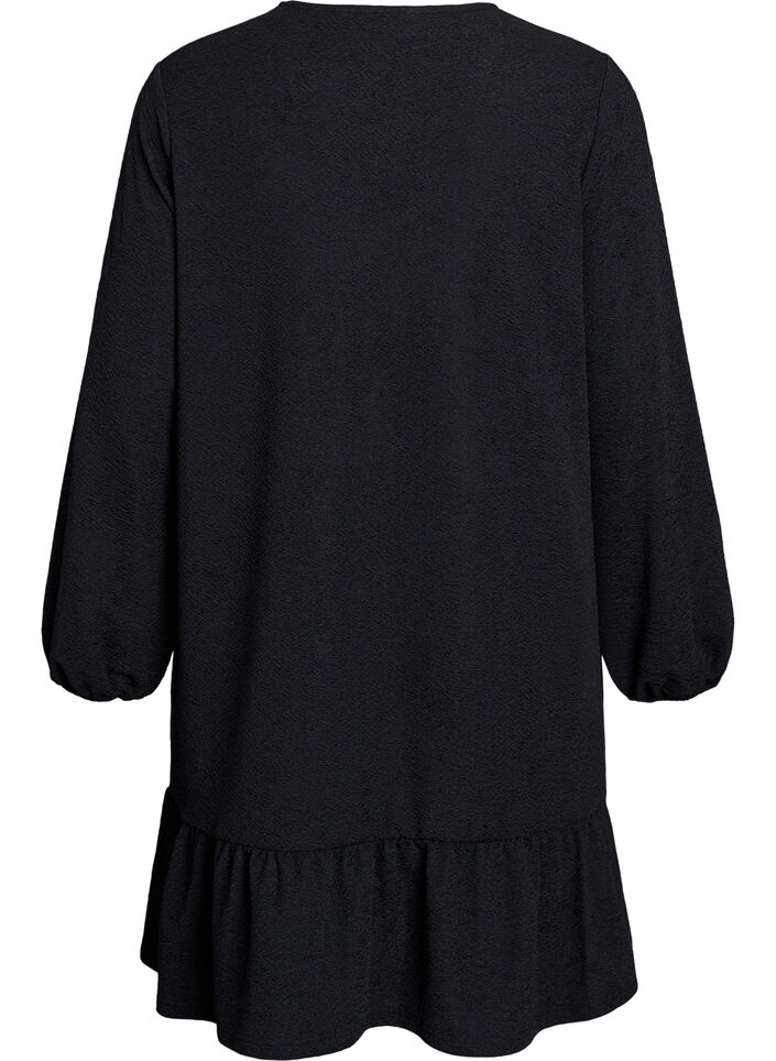 Lyhyt teksturoitu mekko röyhelöhelmalla, Musta, Packshot image number 1