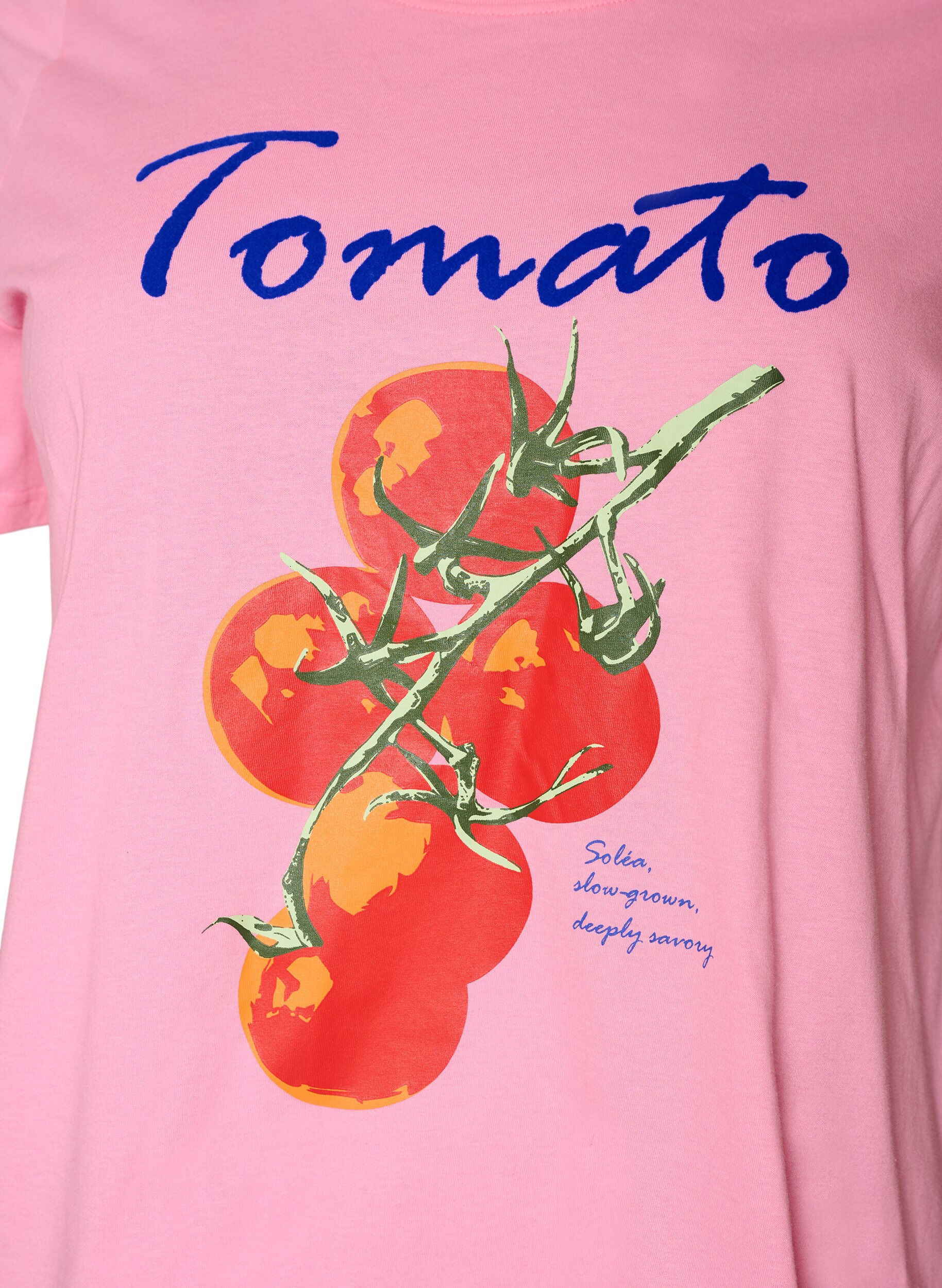ZizziLuomupuuvillainen T-paita tomaatinkuvalla, Vaaleanpunainen, Packshot image number 2