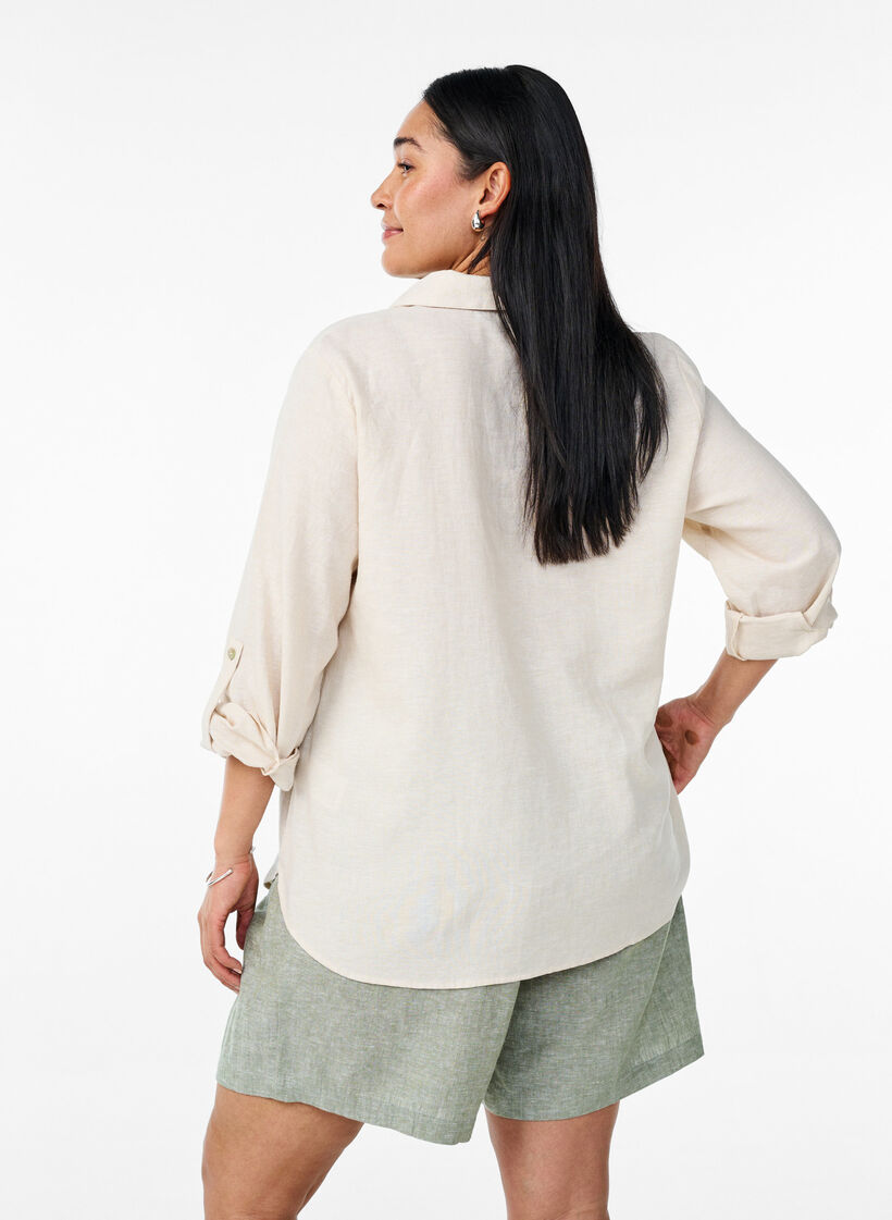 Paita pellavaa ja viskoosia, 3/4-hihoilla, Beige, Model image number 2