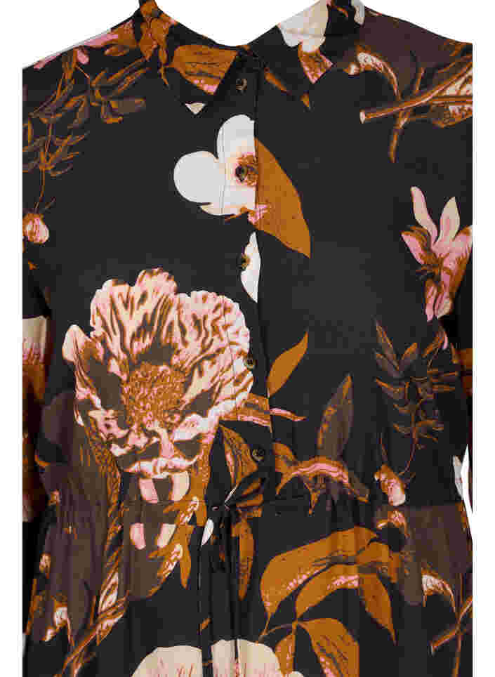 Kukallinen viskoosimekko nauhalla, Black Flower AOP, Packshot image number 2