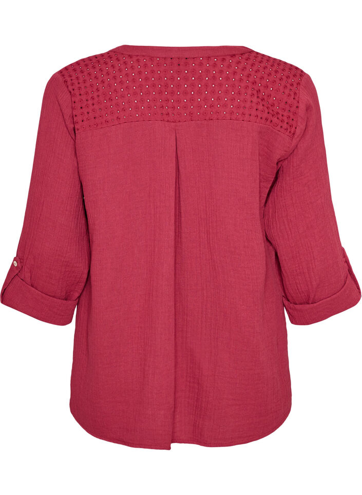 Paita puuvillamusliinissa, jossa broderie anglaise -kirjailu, Punainen, Packshot image number 1