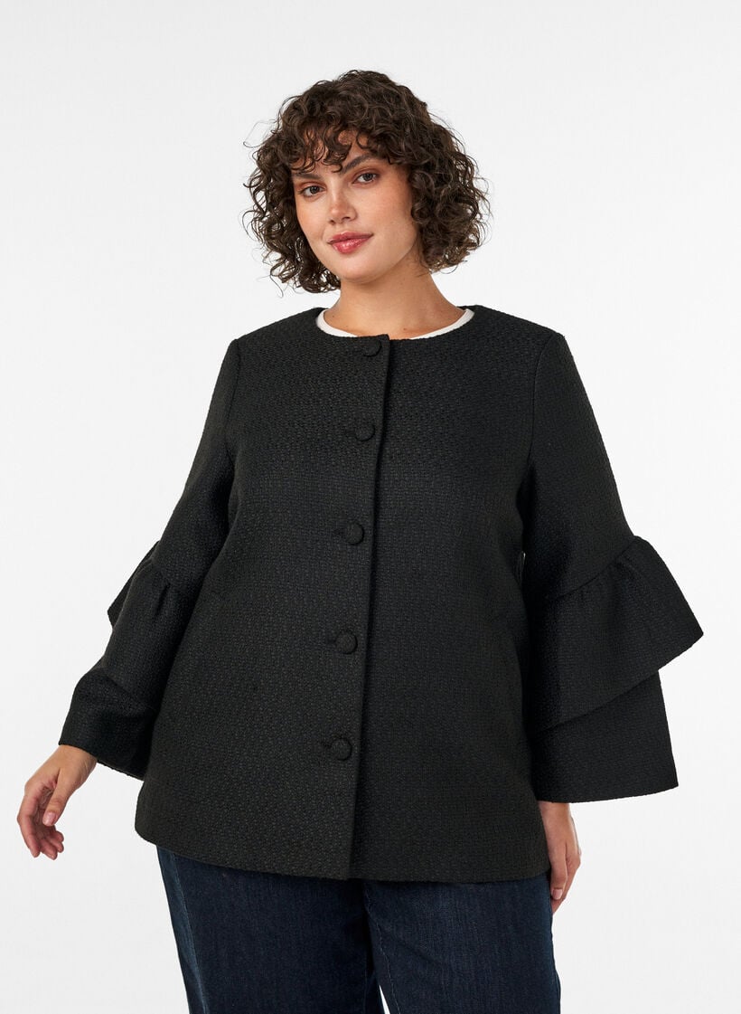 Boucl&eacute;-takki r&ouml;yhel&ouml;yksityiskohdilla, Musta, Model image number 3